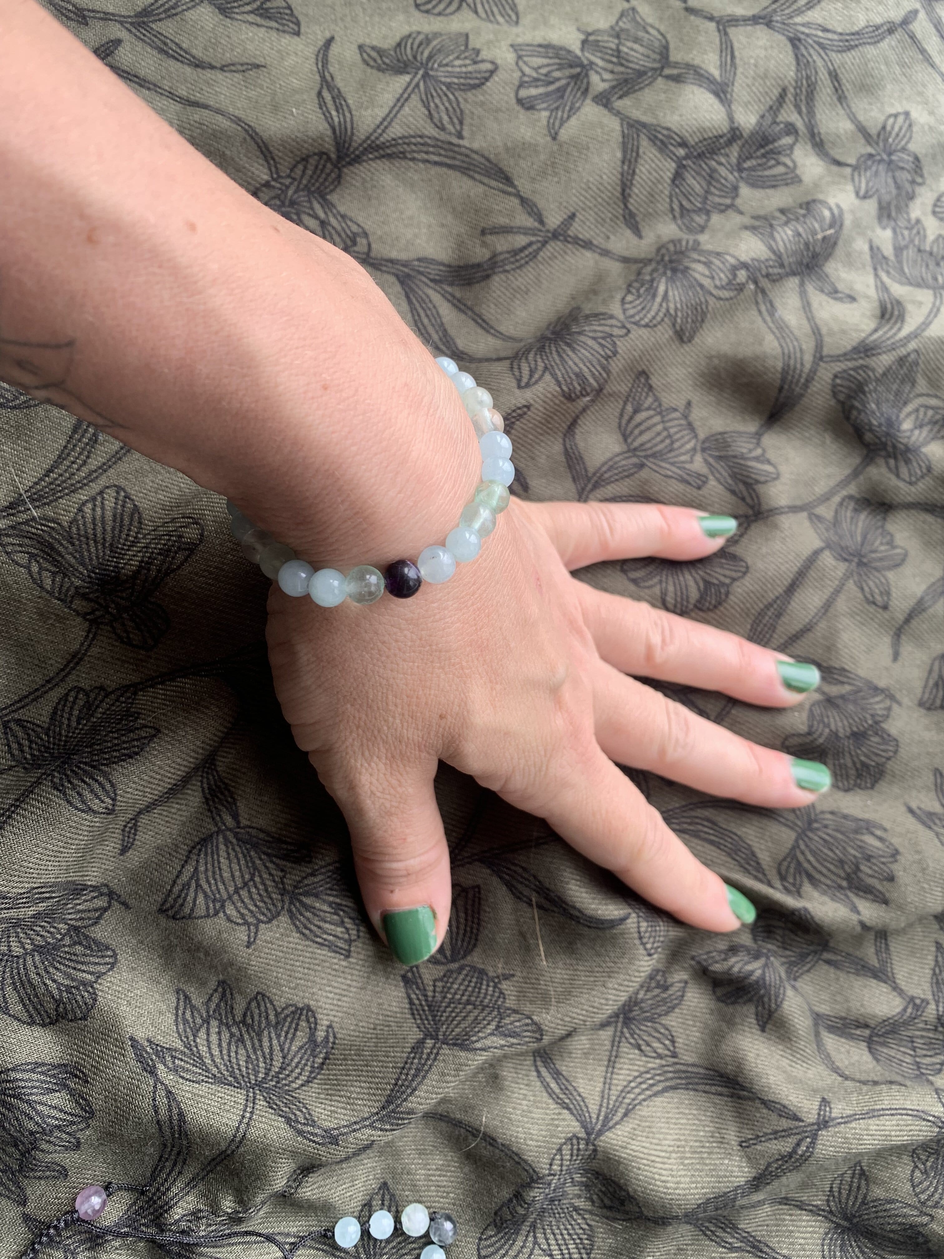 Bracelet Anti allergie Pollen Pierre Naturelle Aigue Marine Fluorite