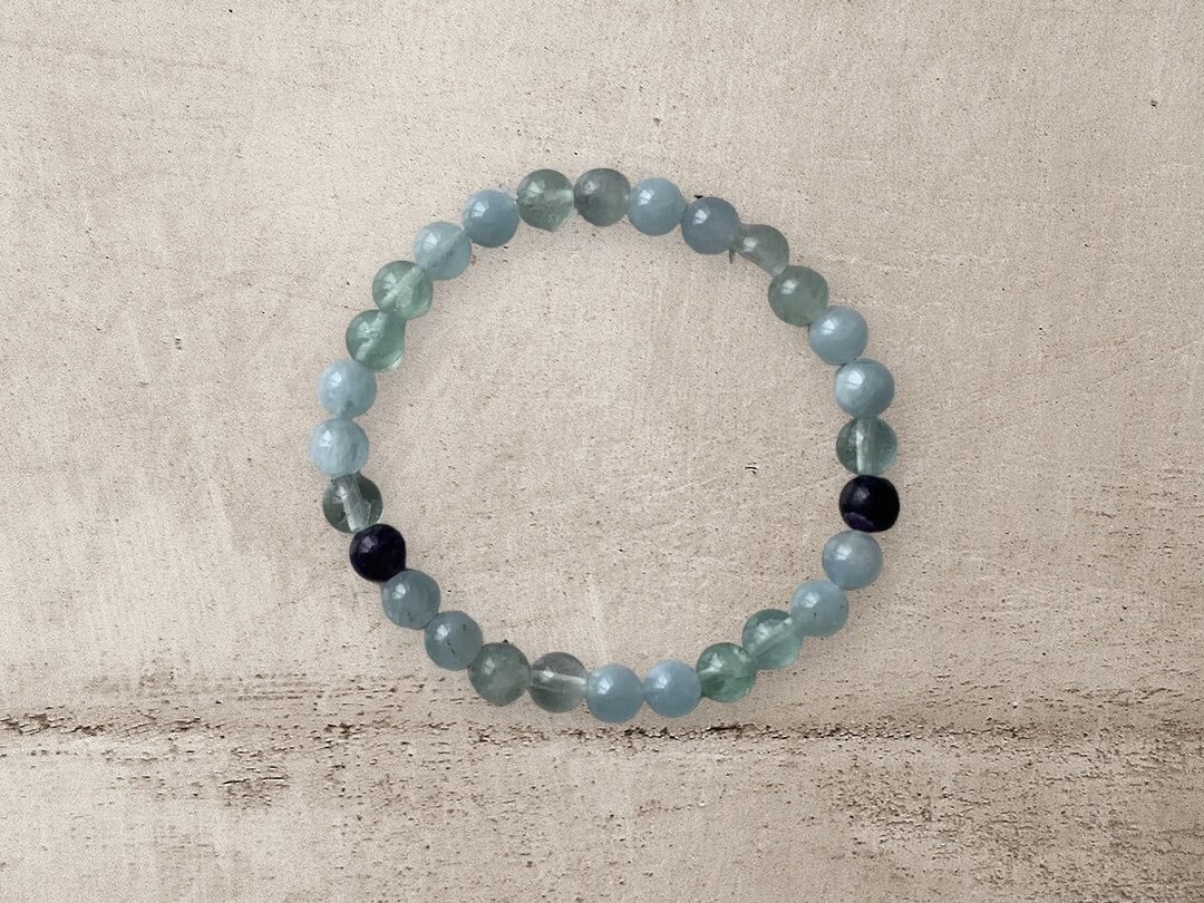 Bracelet Anti allergie Pollen Pierre Naturelle Aigue Marine Fluorite
